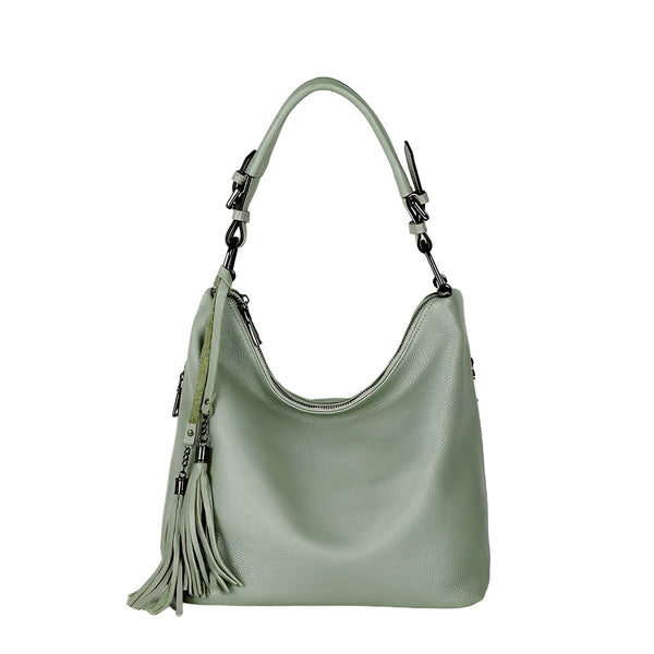 Sac à main en cuir vert pâle avec pampille., 46193838129376,46193838162144,46193838194912,46193838227680,46193838260448,46193838293216,46193838325984