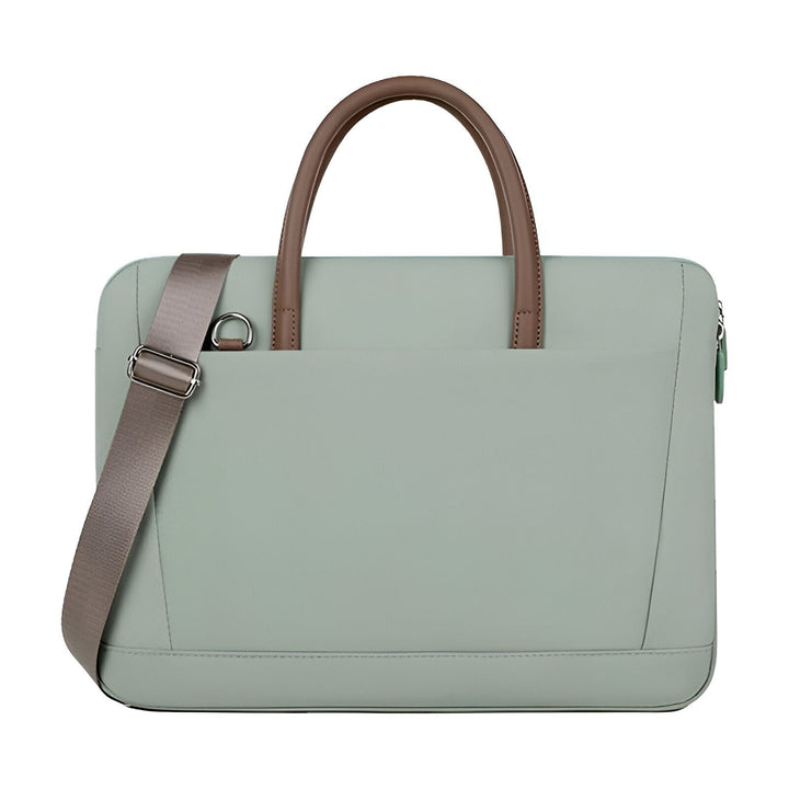 Sacoche pour ordinateur portable vert, poignées marron et bandoulière., 46193911169248,46193911202016,46193911234784,46193911267552,46193911300320,46193911333088,46193911365856,46193911398624,46193911431392,46193911464160,46193911496928,46193911529696,46193911562464,46193911595232,46193911628000