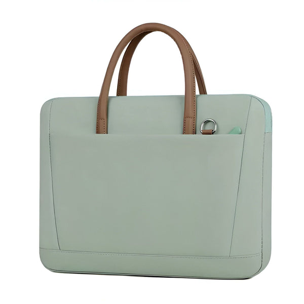 Sacoche vert clair avec poignées marron., 46193911169248,46193911202016,46193911234784,46193911267552,46193911300320,46193911333088,46193911365856,46193911398624,46193911431392,46193911464160,46193911496928,46193911529696,46193911562464,46193911595232,46193911628000