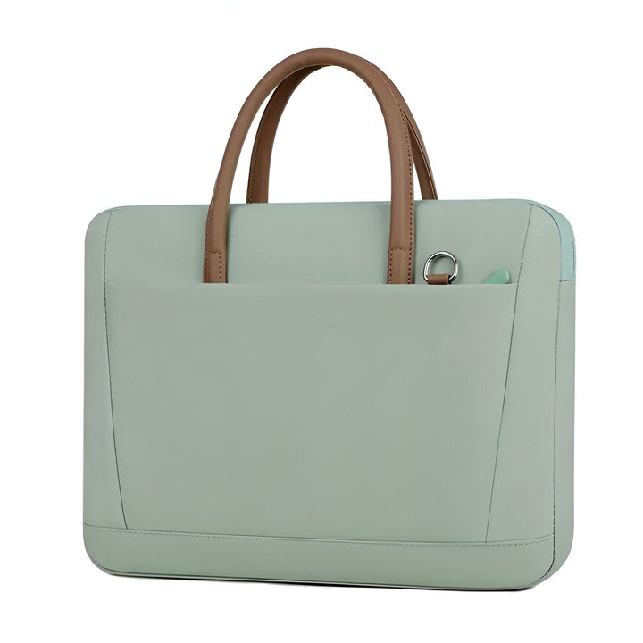 Sacoche vert clair avec poignées marron., 46193911169248,46193911202016,46193911234784,46193911267552,46193911300320,46193911333088,46193911365856,46193911398624,46193911431392,46193911464160,46193911496928,46193911529696,46193911562464,46193911595232,46193911628000