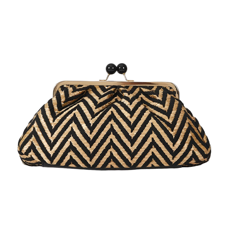 pochette femme noire et dorée motif chevrons avec fermoir boule, 46194023006432