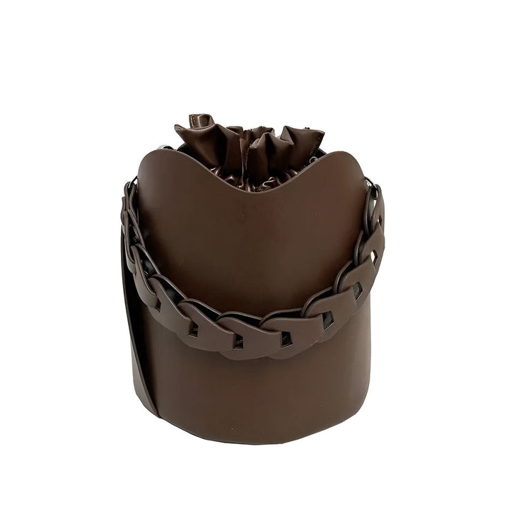 Sac seau en cuir marron avec fermeture coulissante et chaîne, 46194008850656,46194008883424,46194008916192,46194008948960