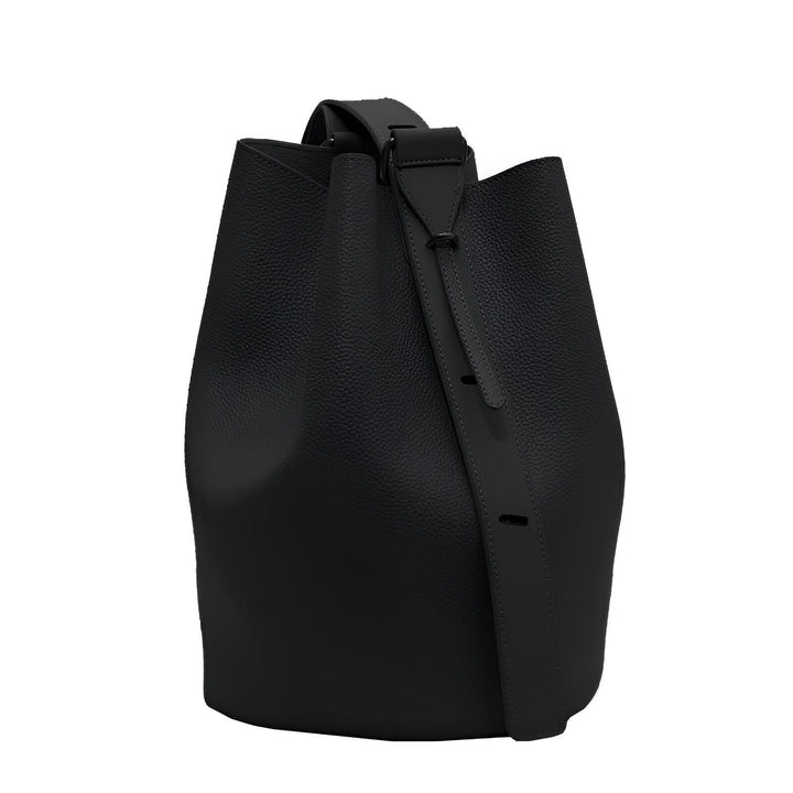Sac seau en cuir grainé noir avec anse réglable, 46193881710816,46193881743584,46193881776352