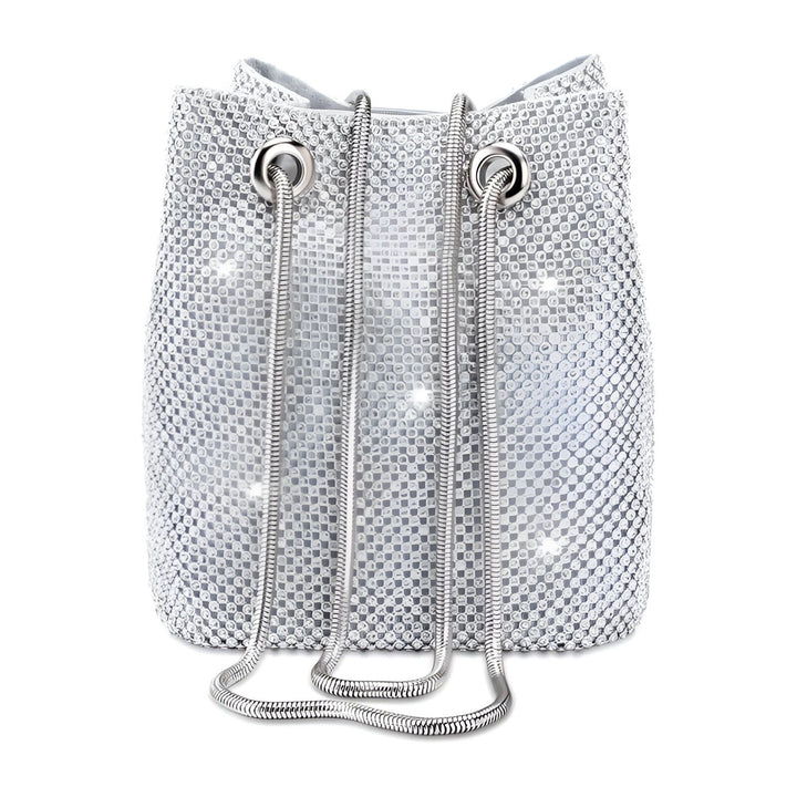 Sac seau argenté scintillant orné de cristaux avec chaînes, 46194028544224,46194028576992,46194028609760
