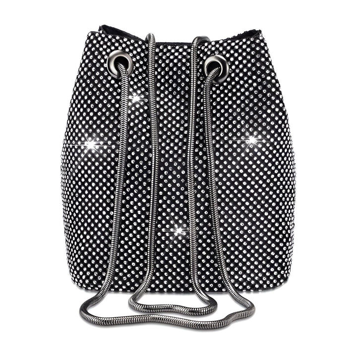 Sac seau noir orné de strass argentés avec chaînes serpent argentées., 46194028544224,46194028576992,46194028609760