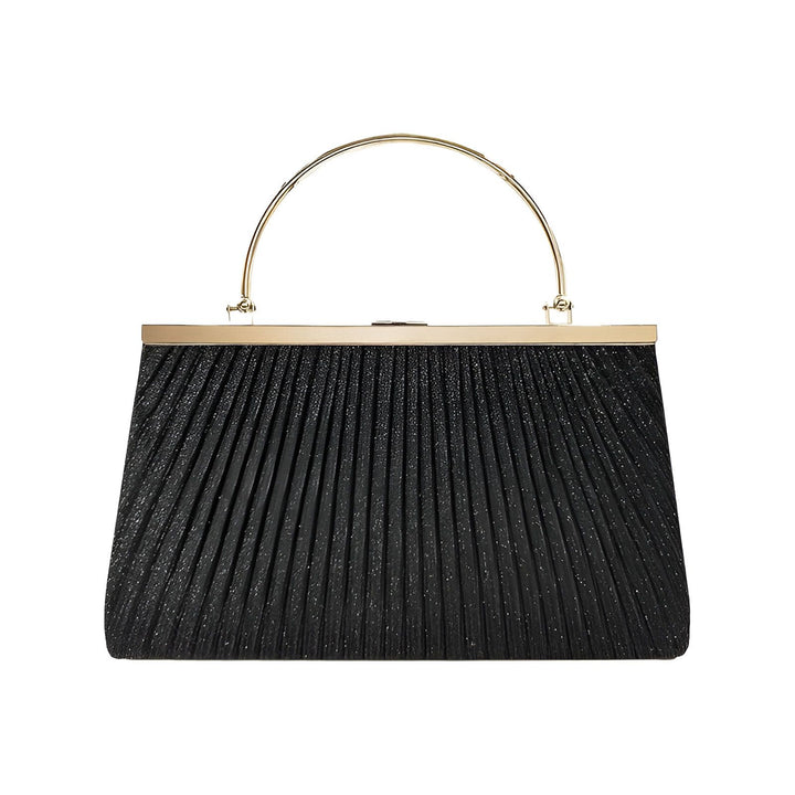 Pochette noire plissée et scintillante avec poignée et cadre dorés, 46194028019936,46194028052704