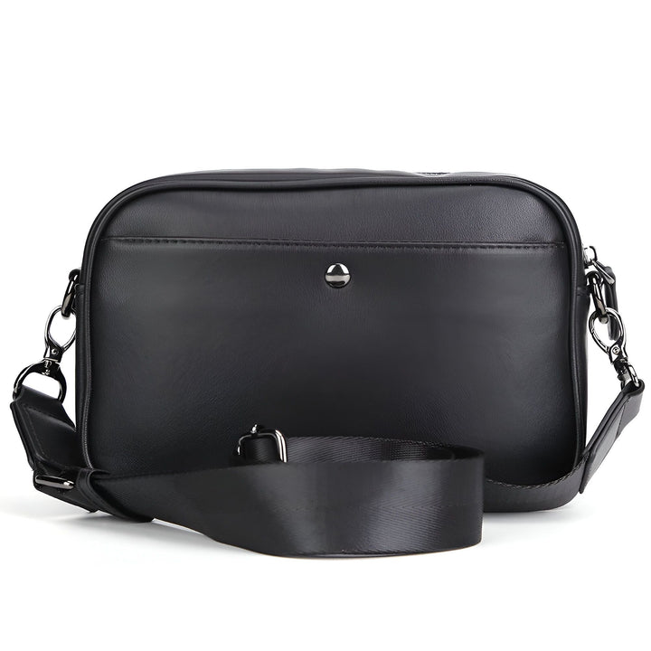 Sac bandoulière noir en cuir avec sangle, sur fond blanc., 46194058002656,46194058035424,46194058068192,46194058100960