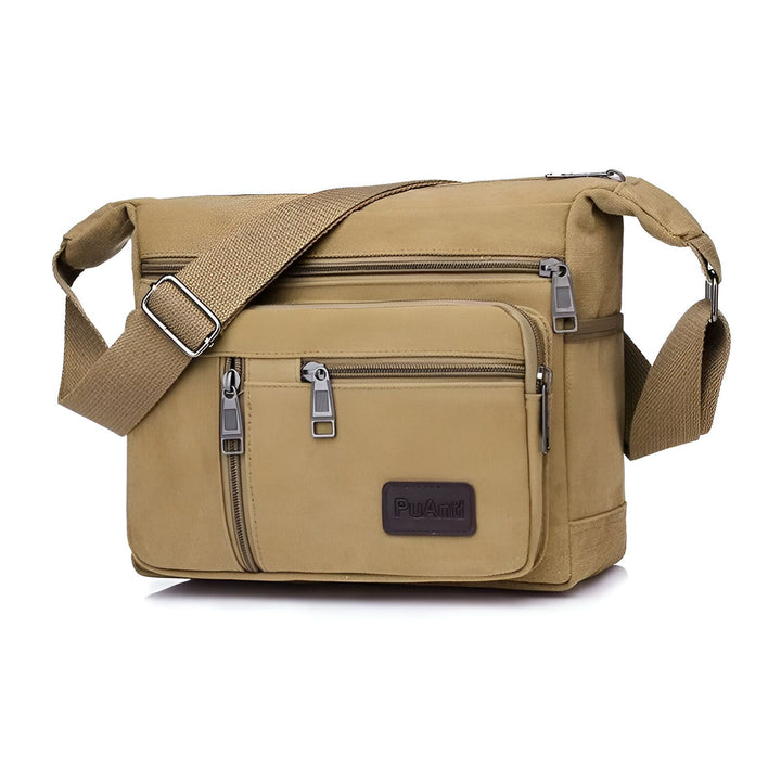 Sac bandoulière beige avec plusieurs poches zippées et sangle réglable., 46194061148384,46194061181152,46194061213920,46194061246688,46194061279456