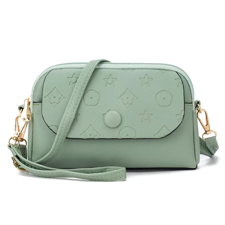 Sac bandoulière vert menthe, rabat à motif floral gaufré, fermeture boutonnée, bandoulière et dragonne., 46262992503008,46262992535776,46262992568544,46262992601312,46262992634080,46262992666848,46262992699616